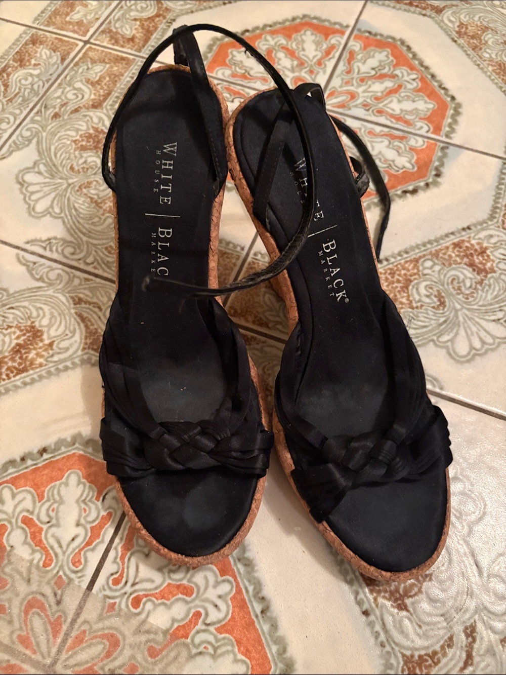 White House Black Market Black Woven Espadrille Wedge Sandals